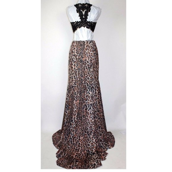 NEW Women's Formal Embroidery Leopard Print 2 PCE Long Evening Gown prom dress - Picture 5 of 6